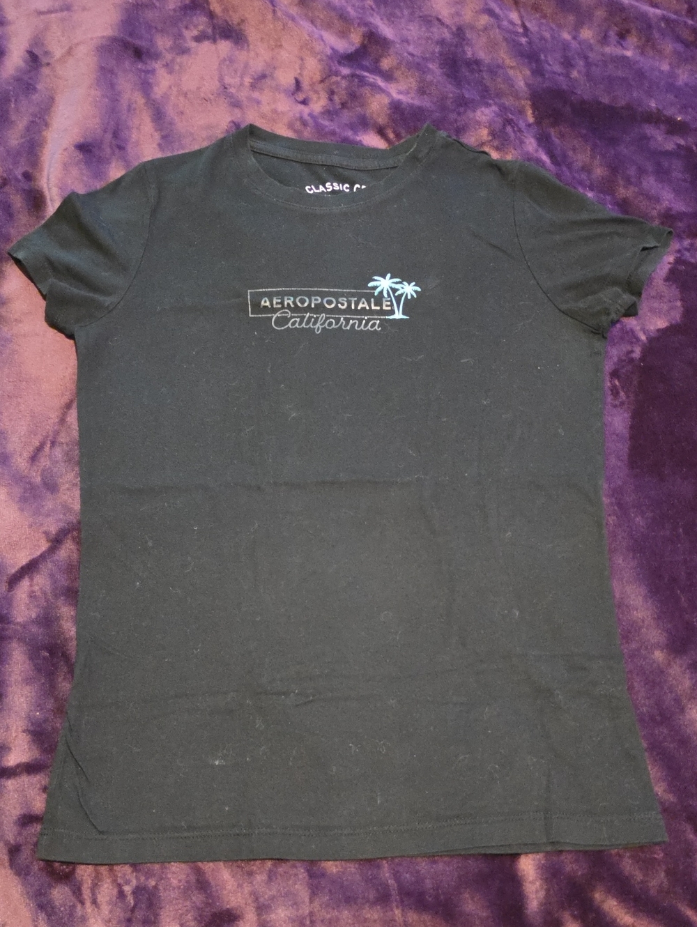 Aeropostale Black Tee with Light Blue Palm Graphic